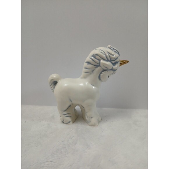 Vintage Ceramic Unicorn Figurine Mother and Foal White Blue Gold Horn - Picture 2 of 4